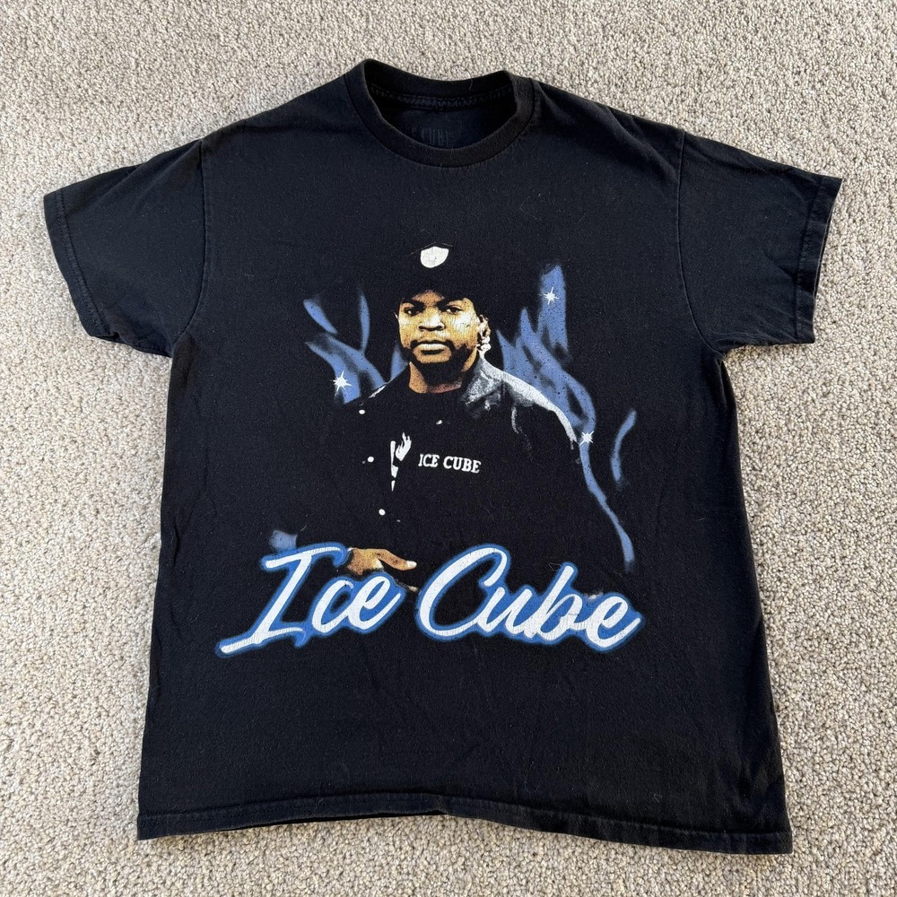 Ice Cube Shirt Mens Medium Black Hip Hop Portrait Flames Graphic Tee T-Shirt‎